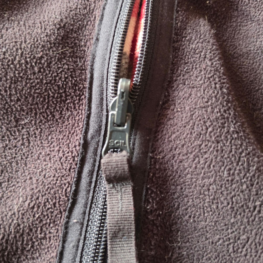 Reversible Fleece Jacket Mens Full Zip Plaid Brown Red Mock Neck Size S - Picture 7 of 7